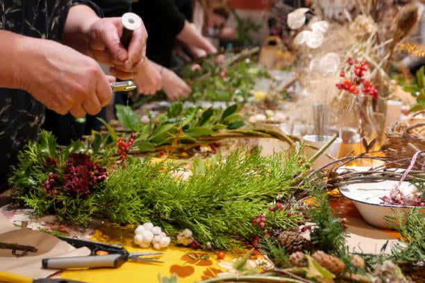 Christmas Wreath Making close up