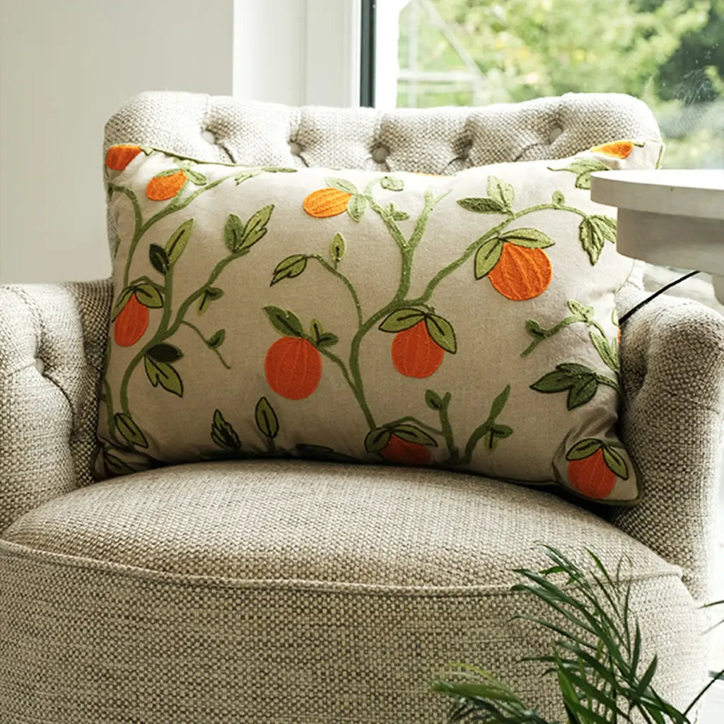 Citrus Orchard Cushion Orange by The Black Faced Sheep
