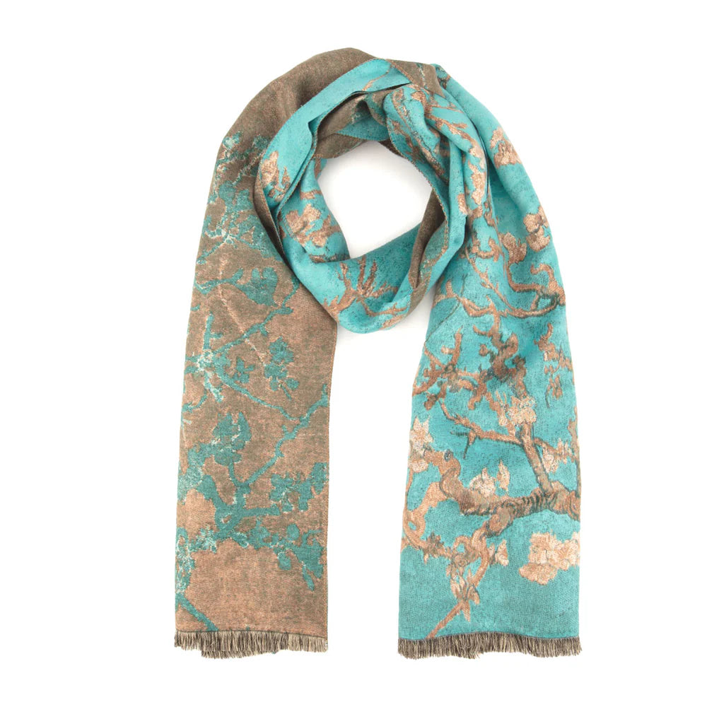 Turquoise floral winter scarf.