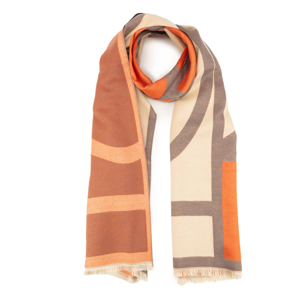 Orange, white and grey winter scarf.