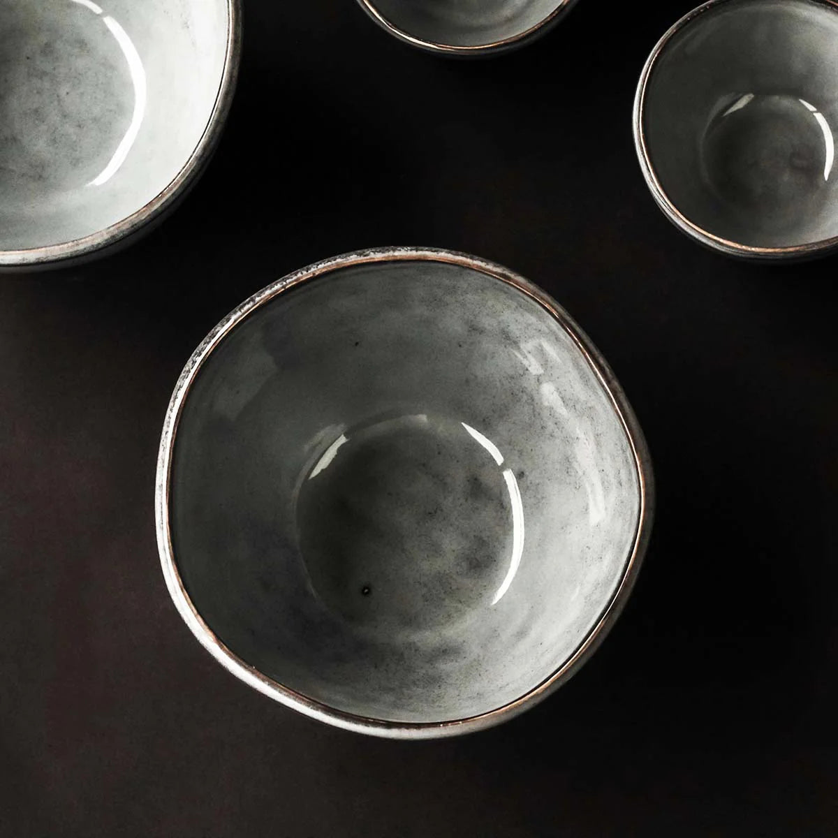 Ceramic pasta bowl with grey glaze.
