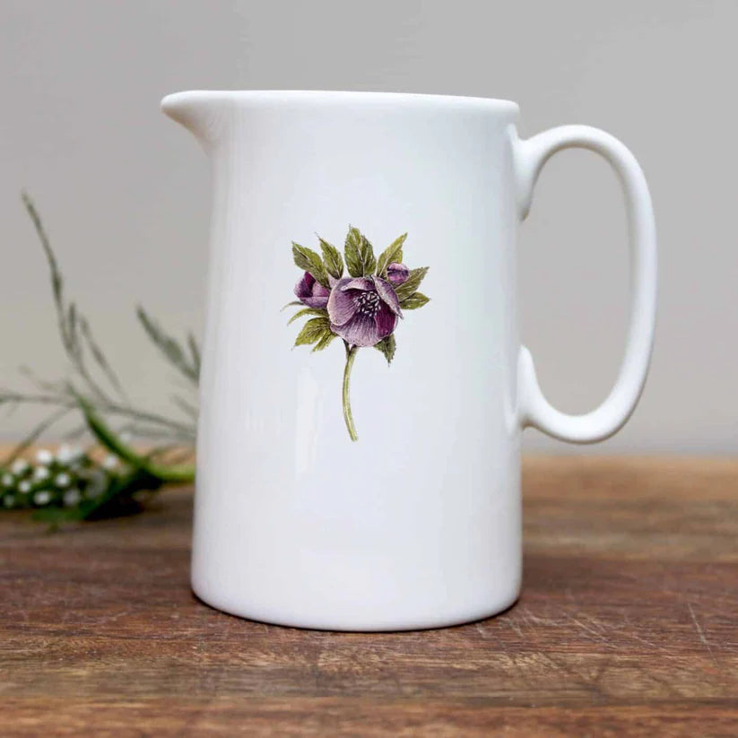 Bone china jug with hellebore design.