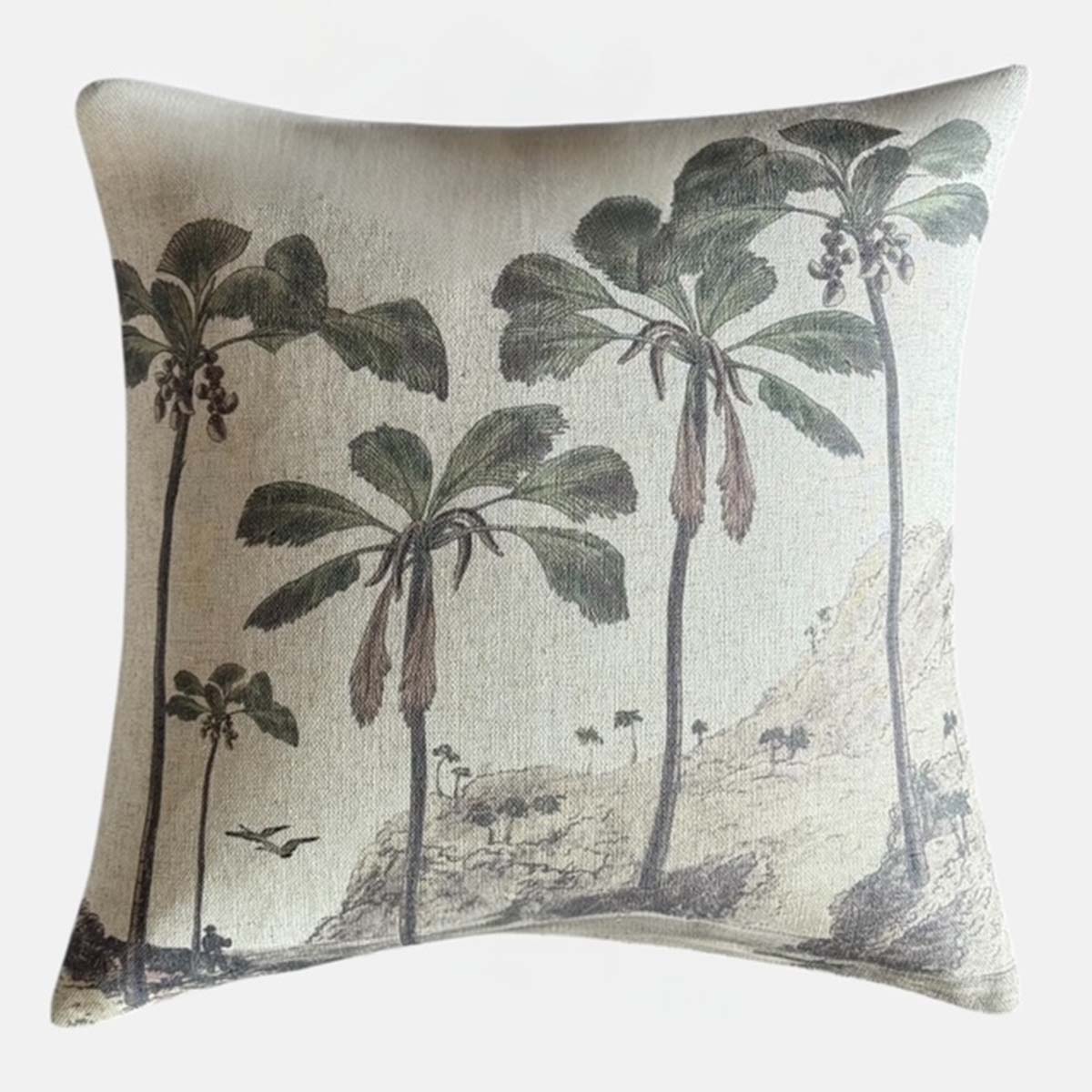 Decorative pillow with Tropical Palm tree design on a beige background