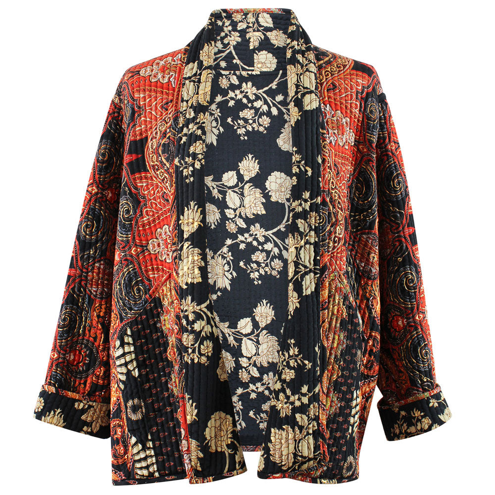 Red, Black and Gold reversible printed cotton quilted jacket.