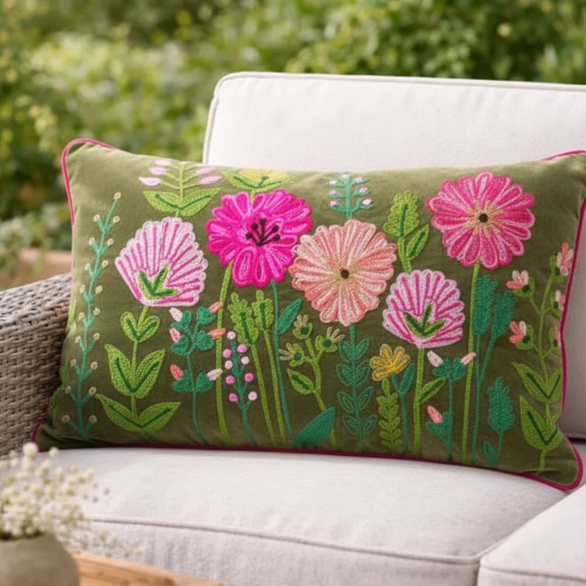 Ensley Cushion on Outdoor Sofa by The Black Faced Sheep