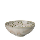Aila porcelain large bowl with speckled green design on an off-white background