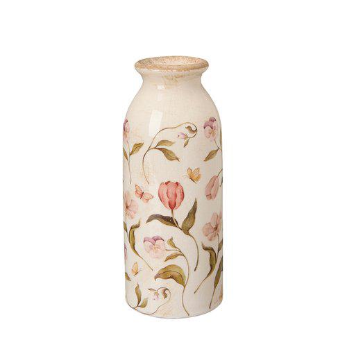 Decorative Rhona stoneware vase with floral patterns on a white background