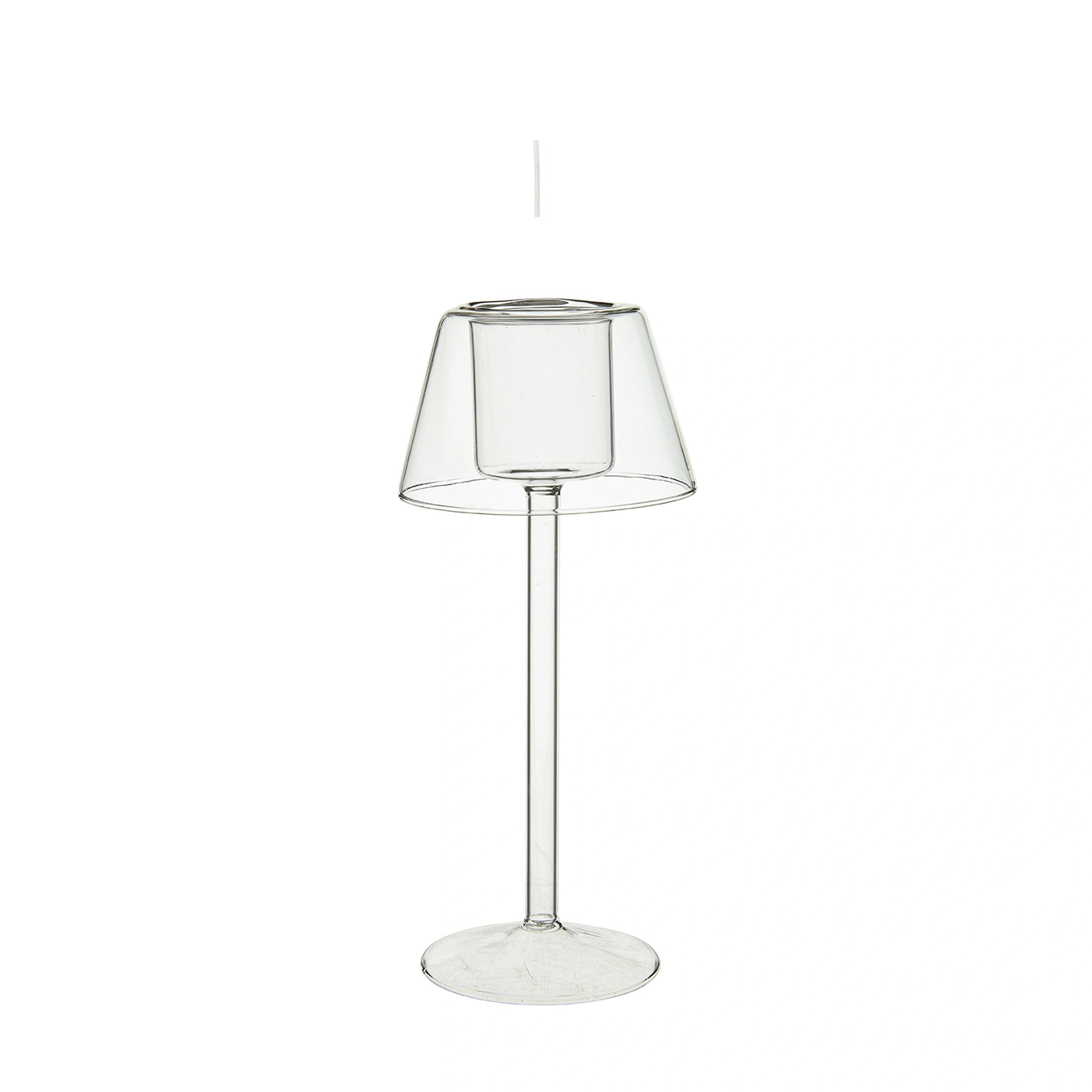 Iona clear glass lantern tea light holder on a white background