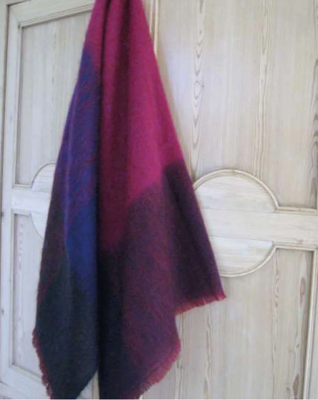 Beautiful, luxurious traditionally crafted Mohair Throw in Berry Colours, pink, purple and mauve.