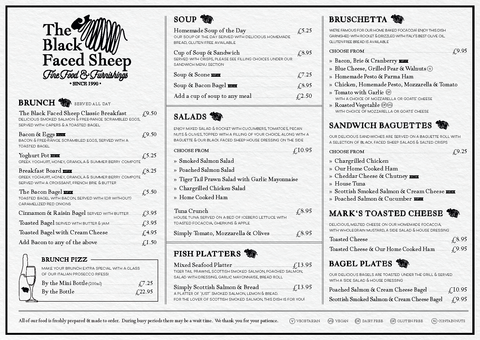 Delicious Cafe Menu | The Black Faced Sheep in Aboyne