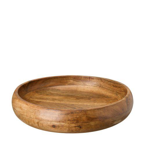 Large wooden serving bowl on a white background