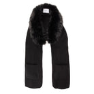 Black scarf with fur trim.