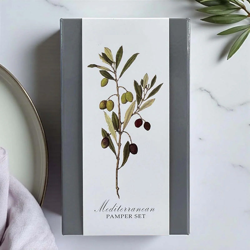Gift set with olive branch design.