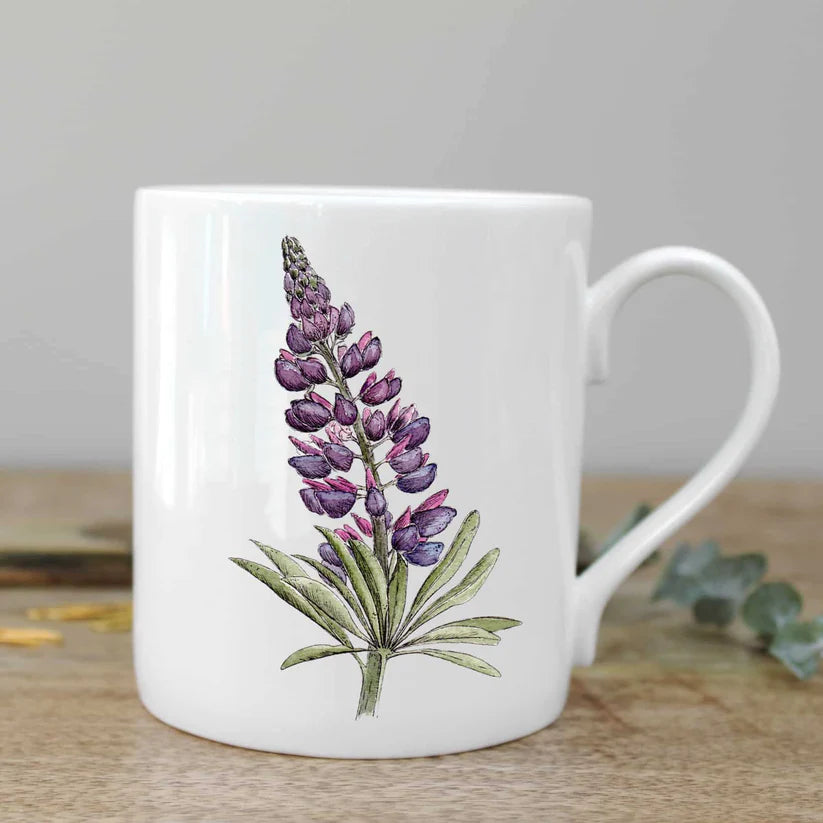 Bone china mug with lupin print