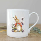 White fine bone china mug with rabbit print.
