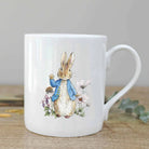 White bone china mug with peter rabbit design.