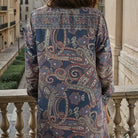 Blue Grey, Coral & Cream Floral Paisley Print Shirt Dress Back View 