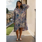 Blue Grey, Coral & Cream Floral Paisley Print Shirt Dress by The Black Faced Sheep