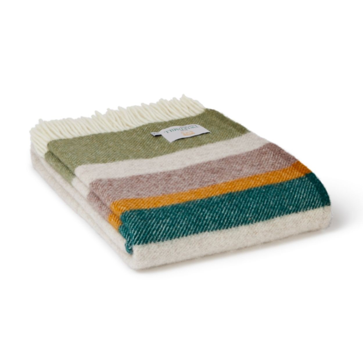 Woven blanket with striped pattern on a white background