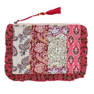 Patchwork makeup bag with pink floral and paisley print.