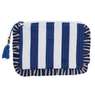 Blue and White Wide Stripe Seashell makeup bag cut out of back view