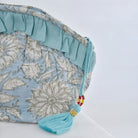 Detail of cornflower blue wash bag