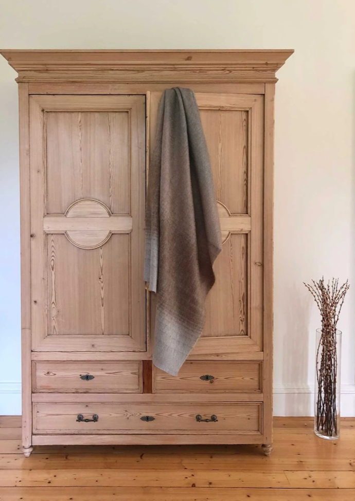 Traditionally woven Mohair Throw in parchment colours or stone, and shades of rich browns.