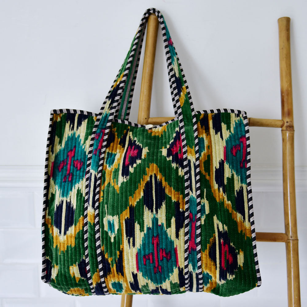 Velvet ikat shopping bag lifestyle