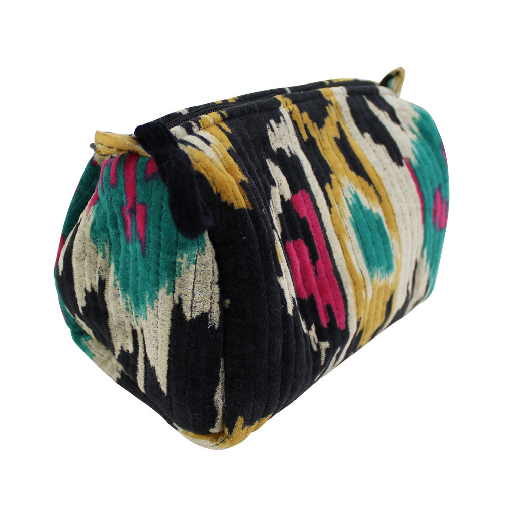 Black velvet Ikat print wash bag.
