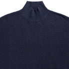 Navy blue ribbed knit sweater on a white background