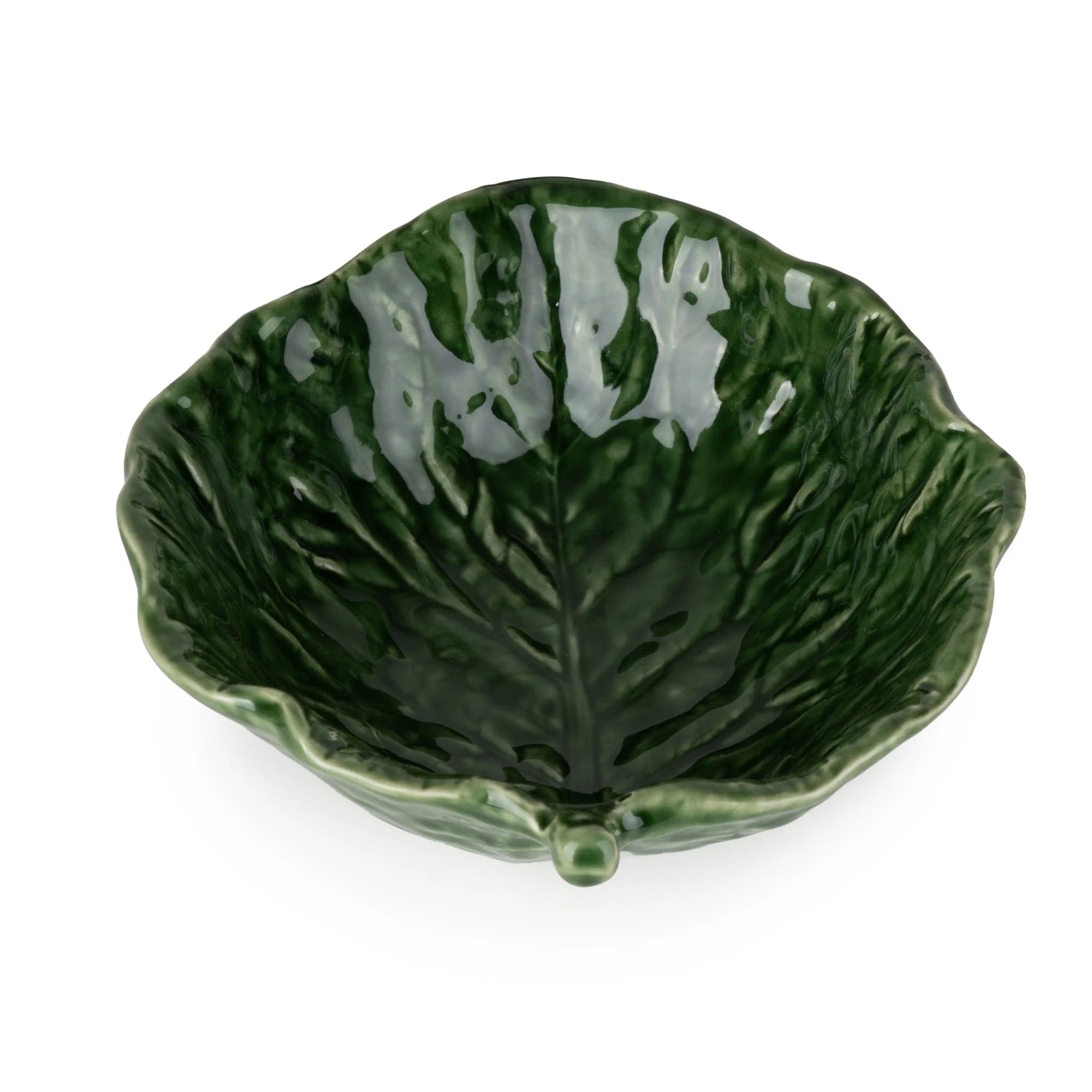 Green ceramic leaf shaped bowl.