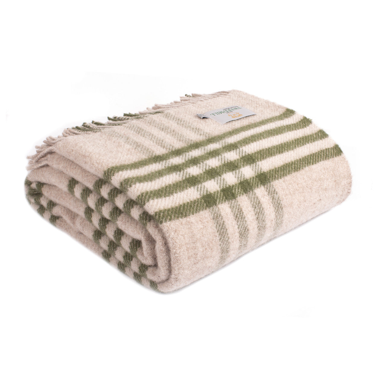 Olive check wool throw 
