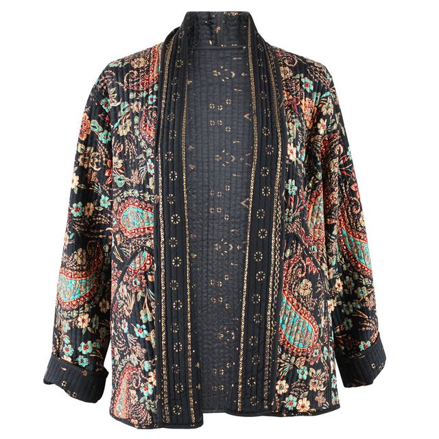 Patterned jacket with a mix of colors on a white background